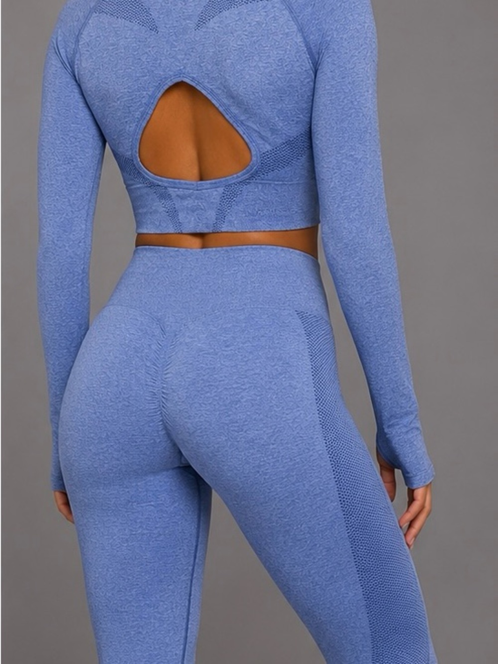 Blue women’s Small long-sleeve crop top & leggings workout set